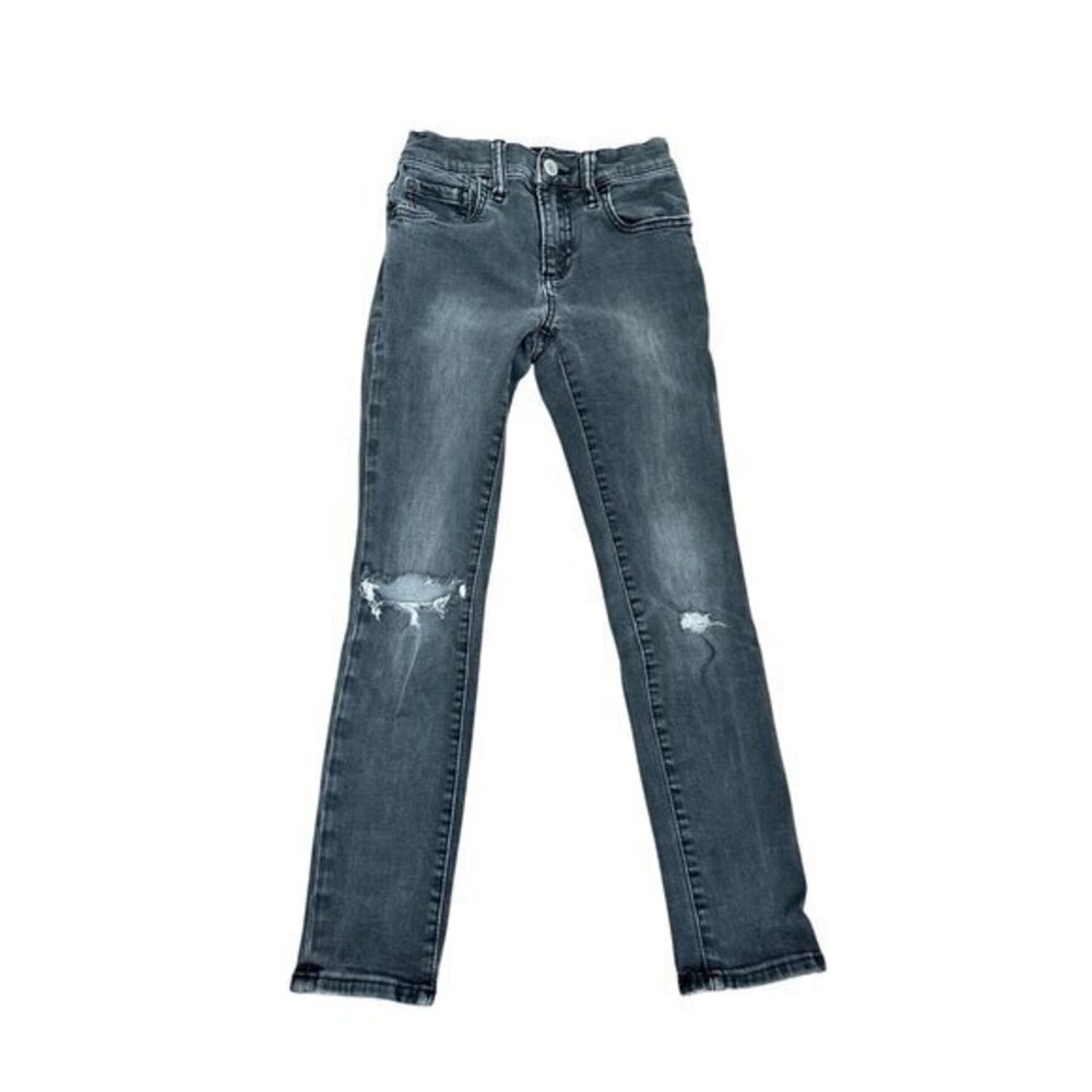 GAP Girls Size 8 Slim Stretch Skinny Gray Distressed Denim Jeans With Knee Rips